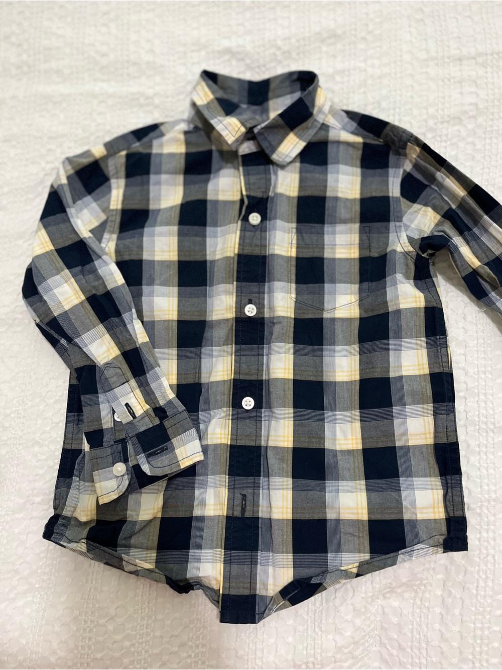 Janie and Jack Navy White & Yellow Plaid Button-Down Shirt Little Boys Sz 3 Nice